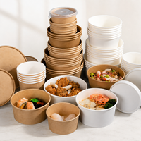 Bol à pâtes rond jetable avec logo personnalisé imprimé, service de livraison à emporter, biodégradable, service OEM ODM pour salades fraîches