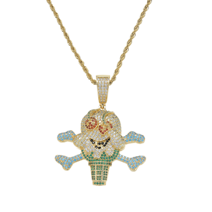 Collar con Colgante de Calavera con Micro Pavé y Diseño de Helado, con Circonita Cúbica 3D Brillante Creada en Laboratorio, Cadena de Cuerda, Joyería de Latón Estilo Hip Hop, Regalo para Mujer - Product Image 2