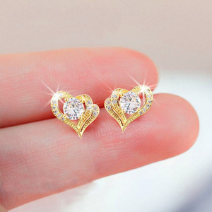 Interlocking Heart Crystal Stud Earrings for Women Minimalist Romantic Daily Gift Accessories - Product Image 1