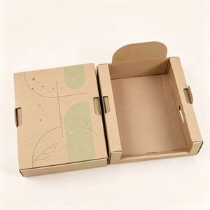 Custom Eco-Friendly Recyclable <b>Kraft</b> Paper Slotted <b>Box</b> with Handle and Green Leaf Design for Gift Craft Packaging - Product Image 1