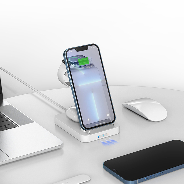 Newest Dual Coils 3 1 Wireless Charger Stand QC3.0/PD Fast Charging Eco-Friendly PC/ABS Material Type-C Port 18W CE/FCC