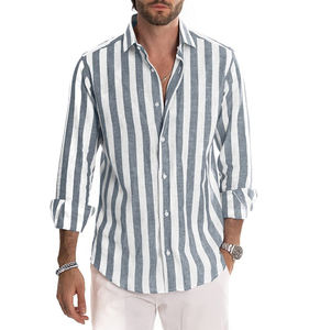 เสื้อท่อนบนกันรอยยับสำหรับผู้ชายเสื้อท่อนบนแบบลำลองแขนยาวลายทางสีฟ้าฤดูใบไม้ร่วงและฤดูหนาว - Product Image 3