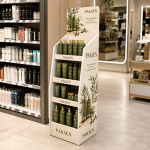 Olive Hair Care Display Corrugated Paper Floor <b>Stand</b> 4-Tier Rack For Shampoo Conditioner Supermarket Beauty Display - Product Image 2