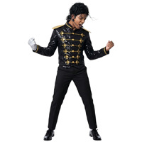 Costume de scène en polyester à paillettes pour adultes et garçons Michael Jackson, tenue de performance noire avec bordure dorée, tenue de cosplay pour claquettes, en stock