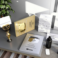 Piala Penghargaan YouTube Terkeren, Medali Berlapis Emas Perak, Tombol Putar Aluminium & Kayu Berukir Laser Tahan Air, Terlaris