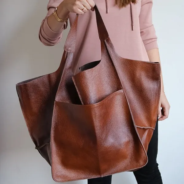 Wholesale Oversized bag Large leather tote bag, Slouchy Tote Bag, Cognac Handbag for Women
