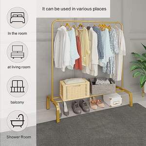 Metal Single Tier Clothing Rack with Bottom <b>Shelf</b> for <b>Hanging</b> Clothes in Living Room - Product Image 4