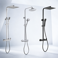 Ensemble de douche carré effet pluie chromé, système de douche de salle de bain avec mitigeur en laiton et douchette à main sur barre coulissante