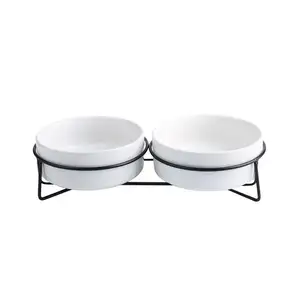 Raised Ceramic Dog Pet Bowl Protect Cervical Cat Bowls Food Feeder Water Dog Bowls With Metal Stand Cross border Supplier