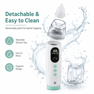 Aspirateur nasal portable rechargeable 68KPA, 5 niveaux d'aspiration, qualité hospitalière, nettoyeur nasal pour bébé, anti-reflux - Product Image 4
