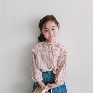 Chemise en lin à manches longues pour filles, rayures, col rabattu, chemisier en lin pour enfants, vêtements de printemps et d'automne pour filles, haut en lin - Product Image 2