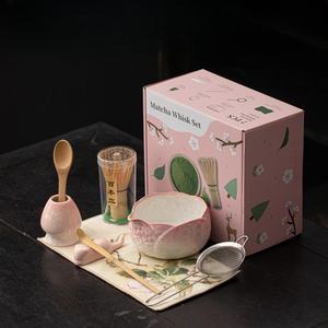 Set de Matcha Premium con Glaseado Rosa Flor de Hielo, Incluye Tamizador y Chashaku, Regalo de Té Profesional y Estilo Artesanal con Diseño de <span class=keywords><strong>Cereza</strong></span> - Product Image 1