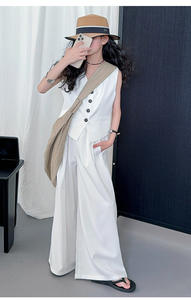 Nouvelle mode d'ensemble de vêtements pour adolescentes sans manches, <span class=keywords><strong>gilet</strong></span> solide, haut de tailleur + pantalon, ensemble de vêtements pour enfants - Product Image 3