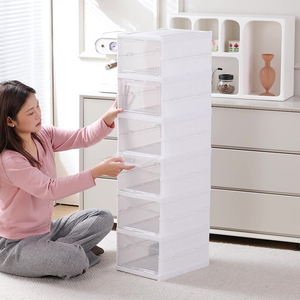 Scatola <span class=keywords><strong>di</strong></span> scarpe pieghevole espositore impilabile trasparente in <span class=keywords><strong>plastica</strong></span> acrilica pieghevole casa Organizer scatola portaoggetti per scarpe - Product Image 6