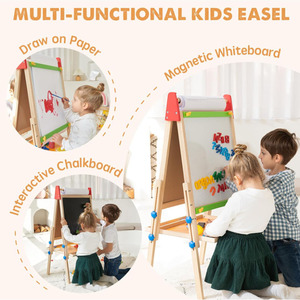 Jouet d'apprentissage <span class=keywords><strong>vieux</strong></span> garçon filles tableau en bois et tableau blanc magnétique et support de papier de peinture chevalet enfants rouleau de papier à dessin - Product Image 2