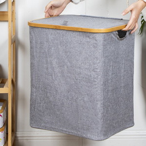 Laundry <b>Basket</b> Rectangular Gray With Lid <b>For</b> Bathroom Clothing <b>Storage</b> Organizer <b>Large</b> Capacity - Product Image 2