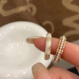 En gros, petites bagues françaises en émail en forme de dôme, étanches, super brillantes, à motif cercle complet, empilables - Product Image 2