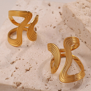 แหวนสแตนเลสทรงเรขาคณิต ชุบทอง 18K เครื่องประดับแฟชั่นสำหรับทุกเพศ เหมาะสำหรับเป็นของขวัญ - Product Image 1