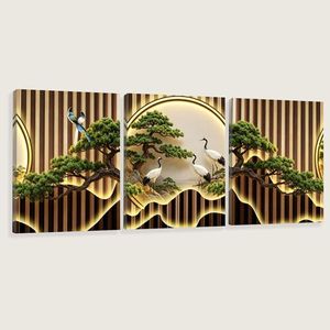 Asian Zen Canvas Art Print 3-Piece Set With Backlight Wall Decoration Rectangle <b>Gold</b> <b>Frame</b> Landscape Design - Product Image 1