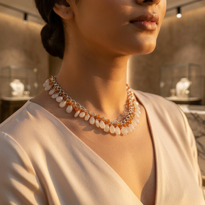 Collier élégant pour femmes en argent plaqué avec perles imitation perle en forme de goutte d'eau, bijoux de mariage en quartz - Product Image 2