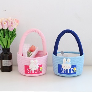 Cesta de Almacenamiento Tejida con Cuerda de Algodón y Asa, Bolsas Personalizadas Bordadas para la Caza del Huevo de Conejo, Decoración para Cuarto Infantil, Cesta Ecológica para Bebés - Product Image 2