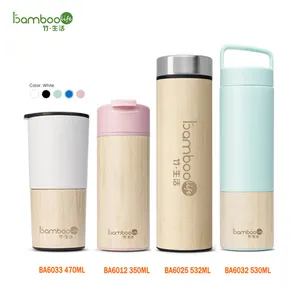 Bouteille d'eau à thé en <span class=keywords><strong>bois</strong></span> en acier inoxydable Offre Spéciale 304, flacon à large bouche, tasse à café, gobelets en bambou, <span class=keywords><strong>Thermos</strong></span> avec infuseur à thé - Product Image 1