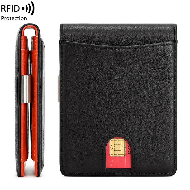 2023 hot selling RFID Blocking men wallet minimalist slim money clip men Bifold genuine leather card holder wallet