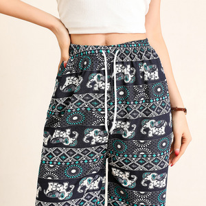 Vêtements pour femmes <span class=keywords><strong>Pantalon</strong></span> d'été à lacets avec peinture à l'encre <span class=keywords><strong>Pantalon</strong></span> décontracté pour dame <span class=keywords><strong>Pantalon</strong></span> long droit à cordon de serrage <span class=keywords><strong>Pantalon</strong></span> à taille haute et à jambes larges - Product Image 2