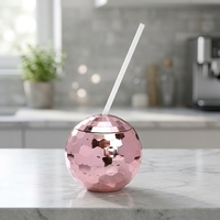 Gobelet en plastique fantaisie effet boule disco miroir, avec couvercle et paille, pour fêtes, mariages, enterrements de vie de jeune fille et événements festifs