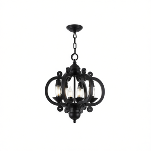 Lámpara colgante estilo rústico francés de 6 luces, 28 pulgadas, ajustable, negra, para cocina, vestíbulo, pasillo - Product Image 1