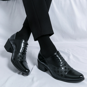 Zapatos Oxford de vestir para hombre, estilo Derby, con tacón de bloque, de <span class=keywords><strong>charol</strong></span> y microfibra, de moda, con punta, que aumentan la altura - Product Image 6