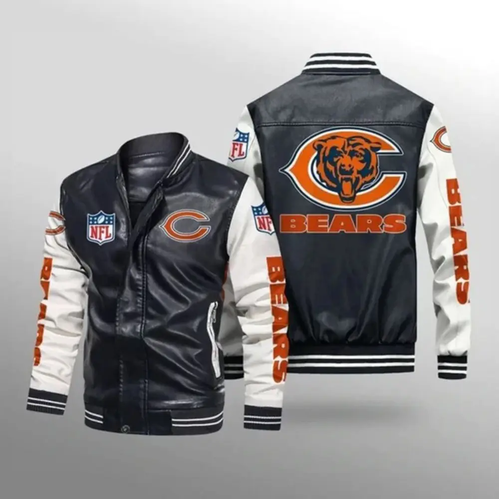 New Style NFLE Bears American Football Team Outdoor Windproof Clothes Men's Baseball Zip Jacket Handsome Coat Snug Leather