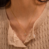 Collier pendentif croix en acier inoxydable plaqué or 18 carats avec zircone cubique, collier croix CZ pour homme et femme