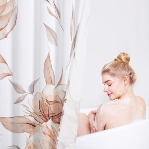 Vert et gris Boho aquarelle Floral rideau de douche encre peinture Style fleur feuille pour salle de bain décor à la maison en Stock - Product Image 5