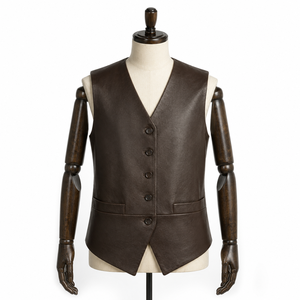 Gilet court décontracté vintage en cuir d'agneau non couché marron moka pour <span class=keywords><strong>femme</strong></span>, coupe-vent, col en V, en polyester - Product Image 1