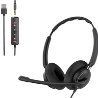 OPPTEL Headset Berkabel Headphone Stereo On-Ear Mikrofon Peredam Kebisingan Aktif Kontrol In-Line USB untuk PC/Mac/Laptop-Hitam