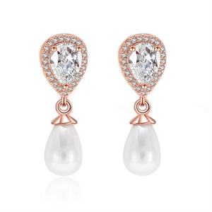 RAKOL EP516 Simole Cubic Zirconia Mujer Zircon Gota de agua Pendientes de perlas Boda - Product Image 2