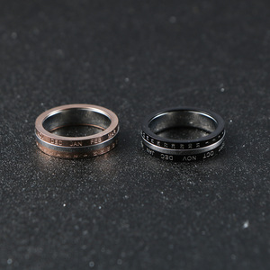 Rotatable Couple's Calendar <b>Ring</b> Rose Gold And Black Stainless Steel <b>Titanium</b> Steel Anniversary Jewelry Unisex SA1165 - Product Image 2
