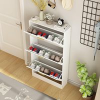 Casier à chaussures invisible en bois étroit avec 3 tiroirs à rabat Armoire à chaussures d'entrée pour le stockage de meubles de salon
