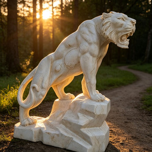 Escultura <span class=keywords><strong>de</strong></span> <span class=keywords><strong>Tigre</strong></span> Salvaje en Mármol Beige, Estilo Europeo Retro Personalizable para Patio o Plaza - Product Image 4