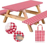 Bancs de table pliants d'extérieur imperméables imprimés sur mesure en gros 3pcs Set Striped Nonwoven Camping Picnic Nappe Cover