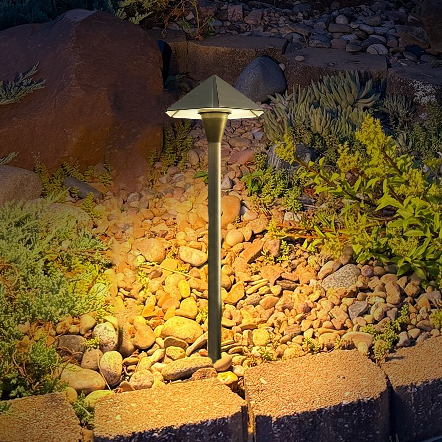 Die-Cast Brass Waterproof Inground Landscape Lighting Low Voltage Path Lights Bronze With Stake