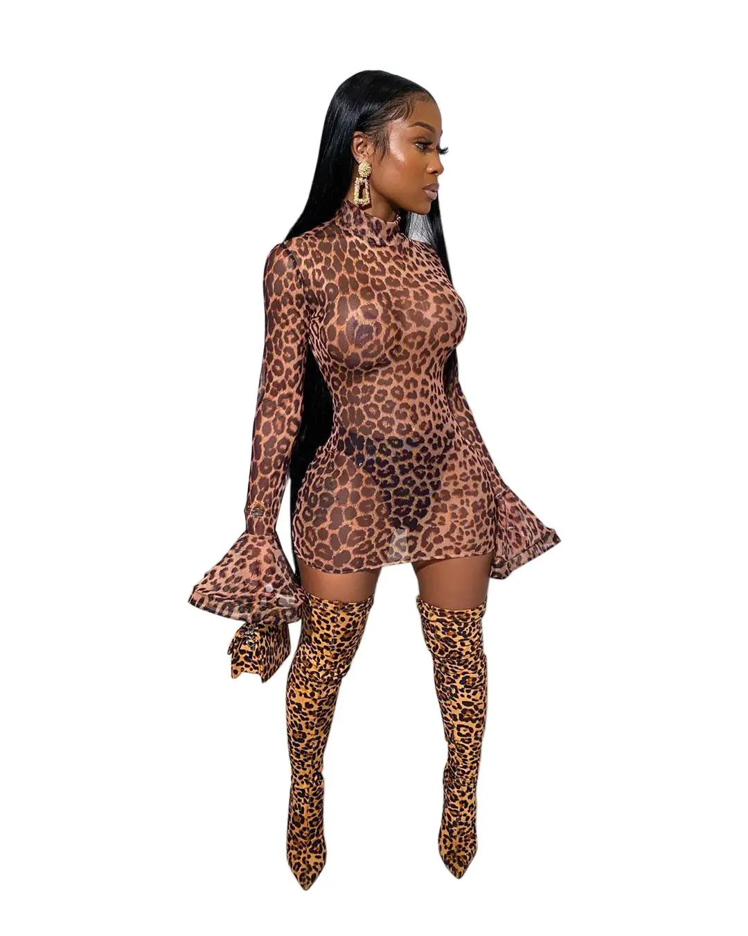 Mono Sexy con estampado de leopardo para mujer, traje de dos piezas, ropa para discoteca, trajes de dos piezas, 2021