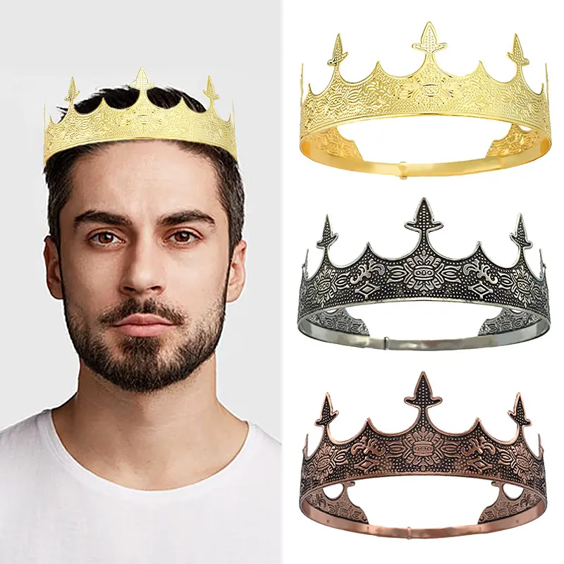 Men's King Crown tiara Prince Retro court show props beauty