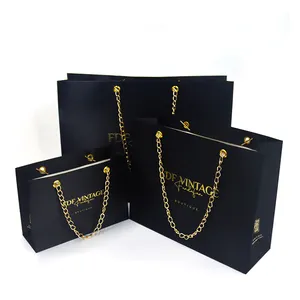 custom size logo luxury shopping gift paper bag packaging new design silk boutique paper bag black