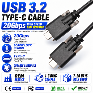 Cable USB 3.2 Tipo-C con Doble Bloqueo de Tornillos, Sincronización de Datos a 20 Gbps, Carga Rápida para Cámara Industrial, Sistema de Visión, Visión Artificial, SSD - Product Image 1