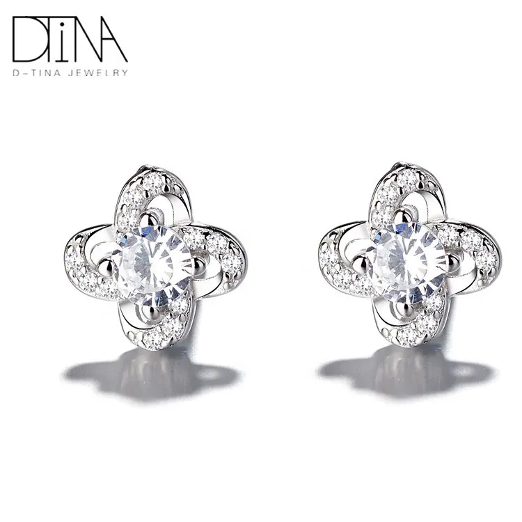 DTINA925スターリングシルバー彫刻ダイヤモンド美しいスタッドピアスジルコンイヤリング