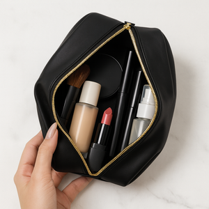 Venta caliente ligero negro cremallera viaje organizador bolsa maquillaje Pu bolsa de cosméticos para mujeres - Product Image 2