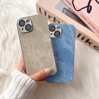 Étui de téléphone en cuir et denim fait main, électroplaqué, pour iPhone 15 Pro Max, ultra fin, premium, avec film de protection intégré pour l'objectif
