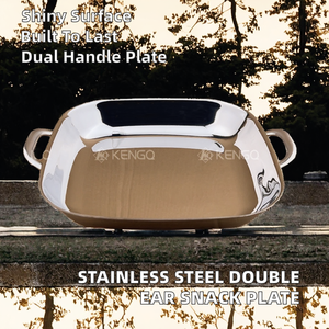 Assiettes de service carrées jetables écologiques en acier inoxydable 304, design à double anse, durables et compatibles lave-vaisselle pour camping et cuisine - Product Image 2